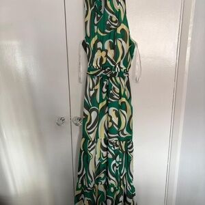 APRICOT Swirl Print Maxi Dress in Green and Yellow